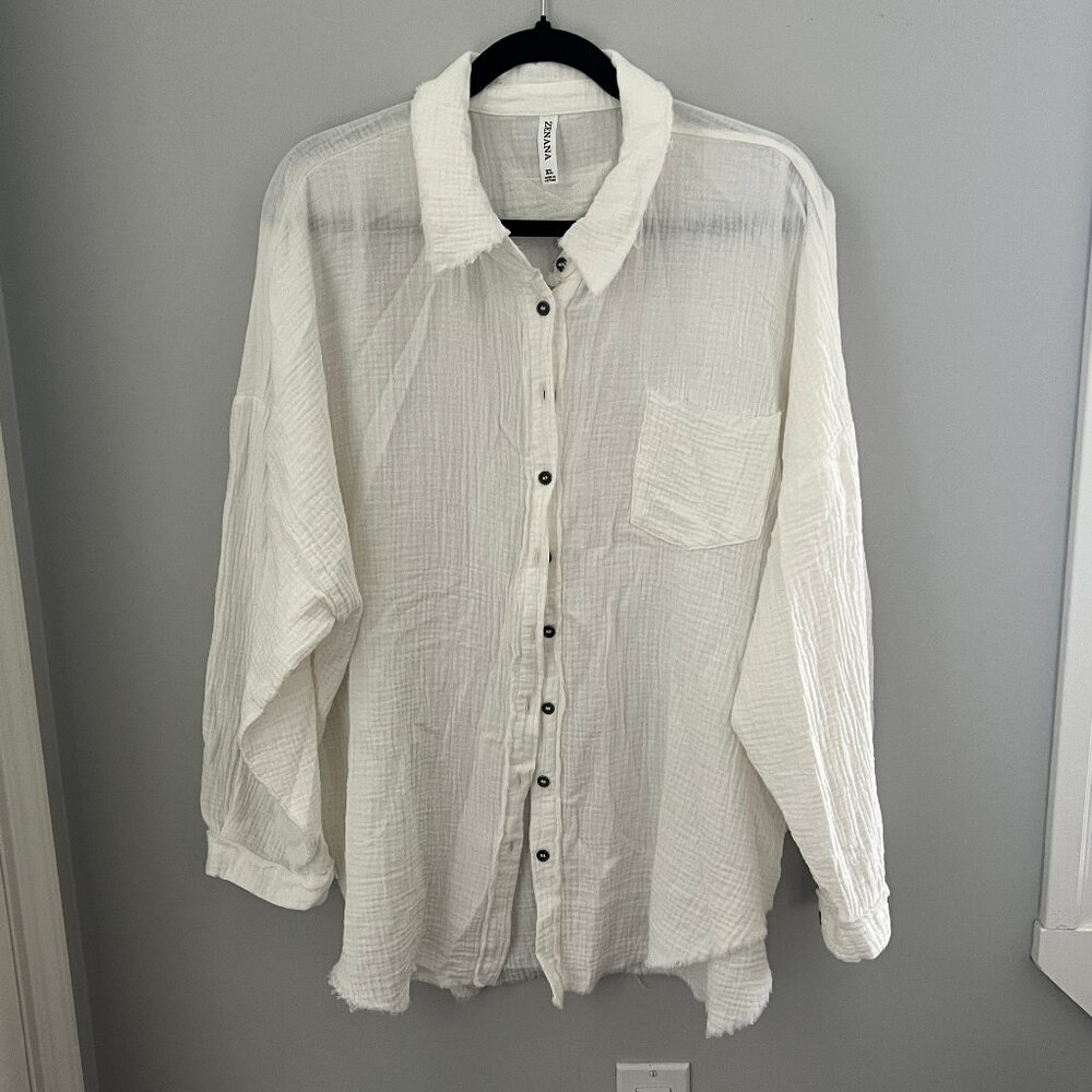 Zenana White Ladies Button Down, Size XL